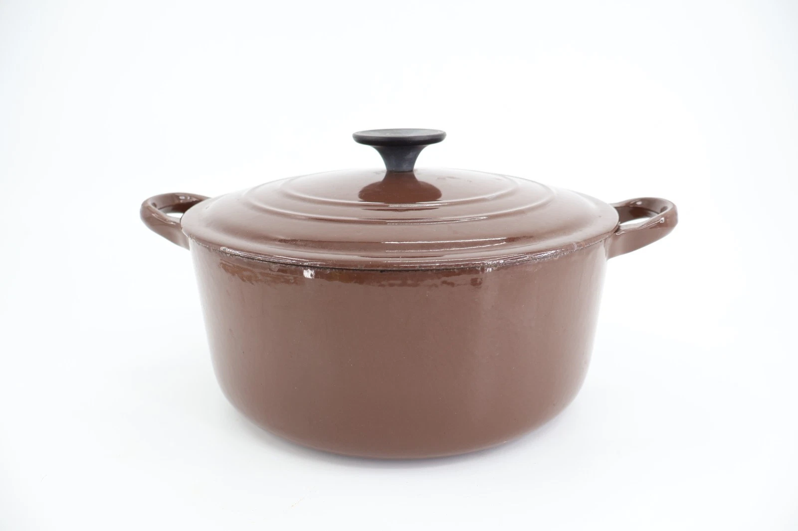 Le Creuset "E" Chocolate Brown 4.5 Qt Cast Iron Dutch Oven Pot Vintage France