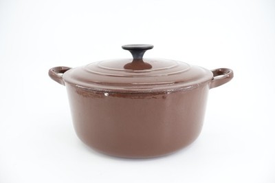 Le Creuset ''E'' Chocolate Brown 4.5 Qt Cast Iron Dutch Oven Pot Vintage France