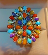 Sterling Silver Ring with Multi Color Stones Size 6 3/4 L65
