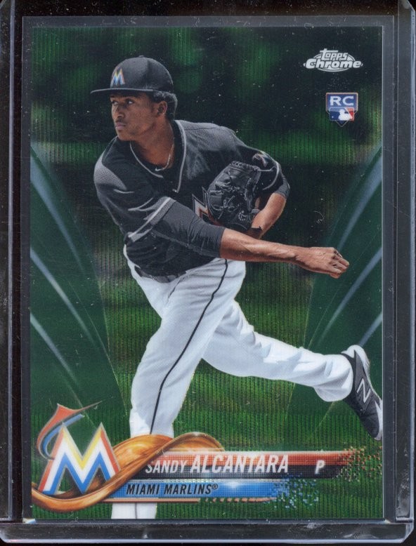 2018 Topps Chrome #128 Sandy Alcantara Green Wave Refractor #/99