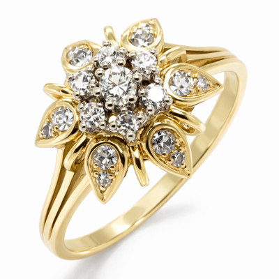 14K 585 Gold Blume Ring Diamant RG66 Damen Goldring Jugendstil Floral Diamond