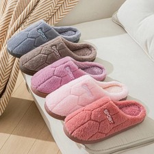 Women Cute Thick Soled Warm Plush Slippers Non-Slip Indoor Winter House Shoes
