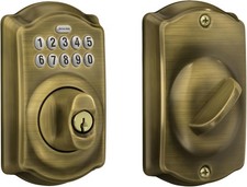 Electronic Keypad Deadbolt Lock Plymouth Trim Antique Brass Keyless entry door