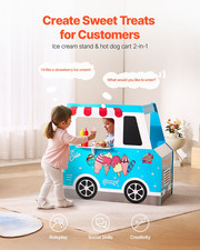 Kids Wooden Ice Cream Cart Playset 20 PCS Pretend Play Stand Ages 3-7