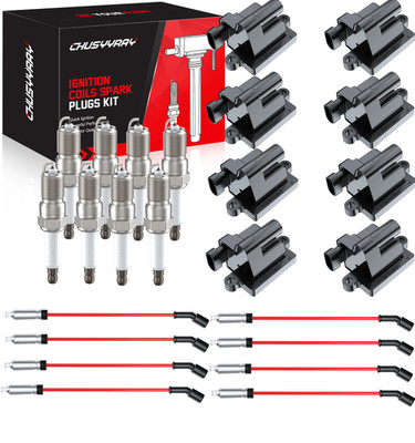 8 Square Ignition Coil & Spark Plug Wire For Chevy GMC 4.8L 5.3L 6.0L 8.1L