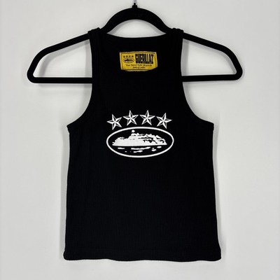 Corteiz Women's Guerillaz Alcatraz Print Black Cropped Tank Top