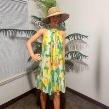 Multicolor Floral Fit & Flare Short Dress Halter Tie Sleeveless Ruffle Women
