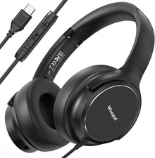 USB C Wired Over-Ear Headphones with Microphone, Volume Control, Share Port, and