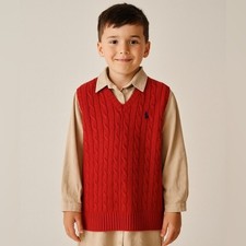 Polo Ralph Lauren Kids Sweater Vest Size 6 Red Cable Knit V-Neck 1133