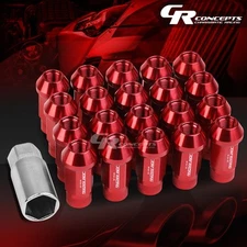 JDM RED 20PCS M12X1.25 25MM OD 50MM TALL OPEN END ALUMINUM LUG NUTS+ADAPTER