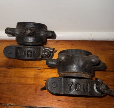 Vintage York Barbell 2  Olympic IRON Spin Lock Compression Collars Pair Set