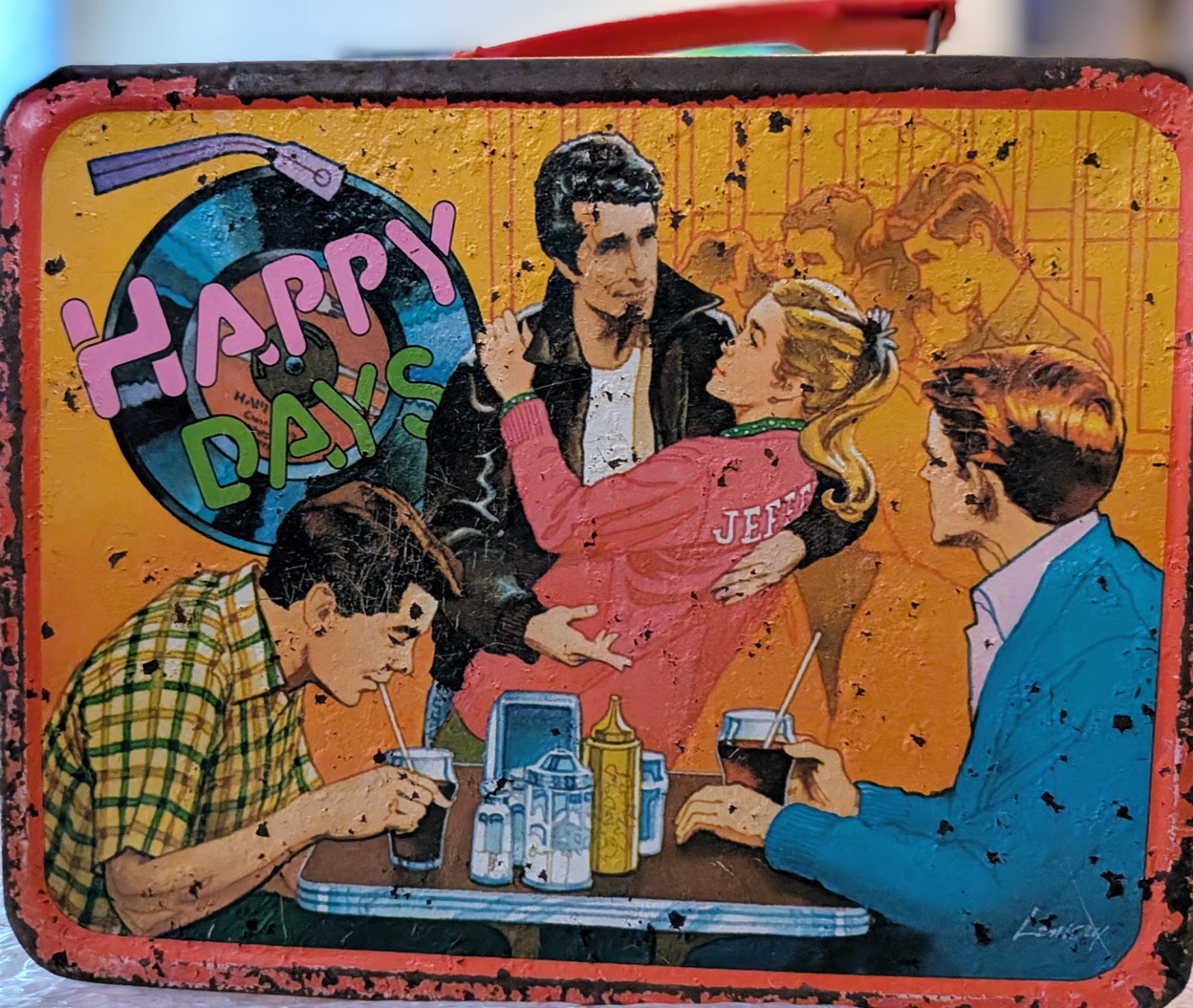 Vintage 1976 Happy Days Metal Lunch Box Featuring The Fonz,  NO THERMOS