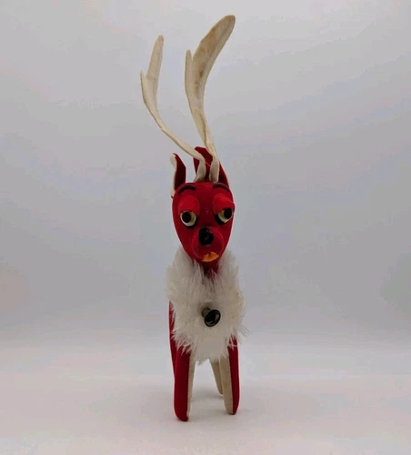 Vintage Herman Pecker & Co Red Felted Reindeer 12"