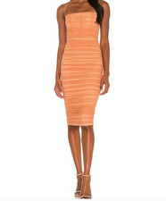 Nookie Mecca Midi Ruched Bodycon Dress Tan/Orange tone Medium runs small