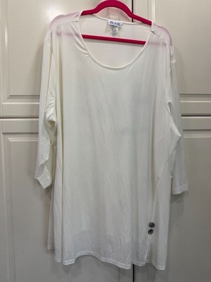 Blair Womens White 3XL Tunic Top With Buttons 3/4 Sleeves Lightweight & Flowy
