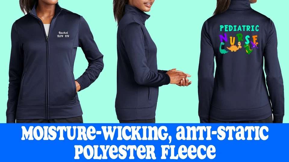 Personalized Pediatric Nurse Kids Cute Dinosaurs Zip Up Fleece Jacket - Image 2 of 4