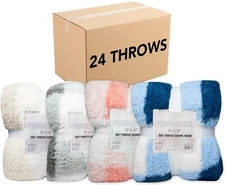 Bulk 24 Pack of Checkered Picnic Throw Blankets, 50x60, Sherpa Fleece, Assorted