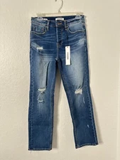 Vigoss Womens Distressed Slim Straight Stretch Jeans Size 27 With Button Fly NWT