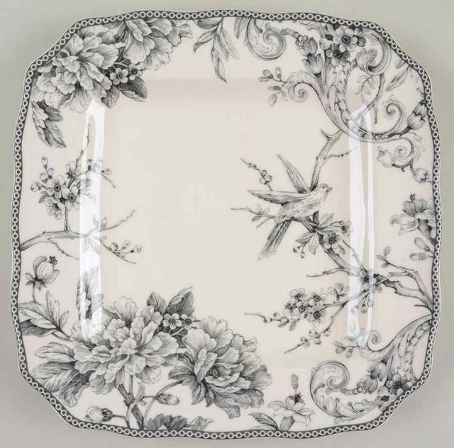 222 Fifth Adelaidegrey & White Square Dinner Plate 9831736 for sale