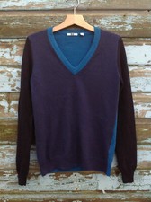 Uniqlo Navy, Black & Turquoise V Neck 100% Cashmere Jumper (UK XS)