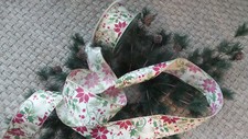 Ribbon wire edge Poinsettia and Holly and Pine design 2.5" Wide 5 Yds