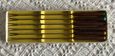 Fondue Long Fork Set Wood Teak Handle Color Insert MCM Set 6 Haddon House Japan