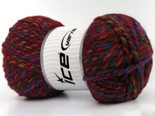 2-Skein Lot Puzzle Wool Chunky Yarn Acrylic Superbulky Red PinkTurquoise Gold