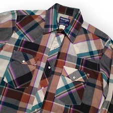 Wrangler Shirt Mens 15 - 33 Cowboy Cut Pearl Snap Regular Fit X-Long Tails