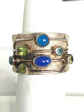 DESIGNER'S 925 STERLING SILVER AND MULTI GEMSTONE BAND RING SIZE 6