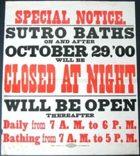 SAN FRANCISCO SUTRO BATHS~RARE OCTOBER 29,1900 ANTIQUE 15x18 STREETCAR AD POSTER