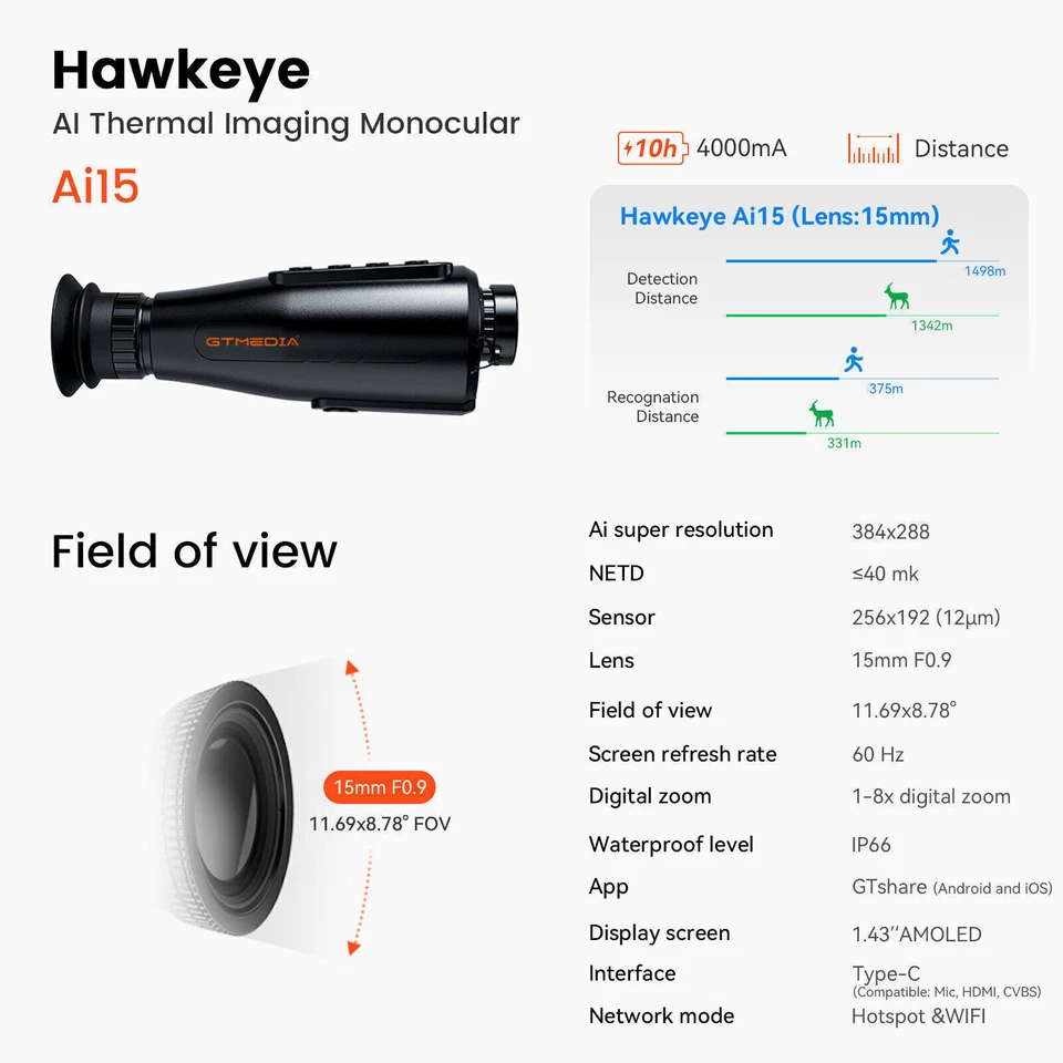 GTMEDIA AI15 Thermal Imager Ai384 x 288 Thermal Imaging Monocular Hunting Camera - Image 4 of 4