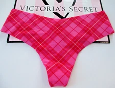 VICTORIA'S SECRET PINK No Show Thong Panty VS Carmine Rose Red Plaid S M L XL