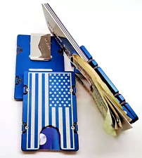 American Flag, Billet Aluminum Wallet/Credit Card Holder, RFID Protection, Blue