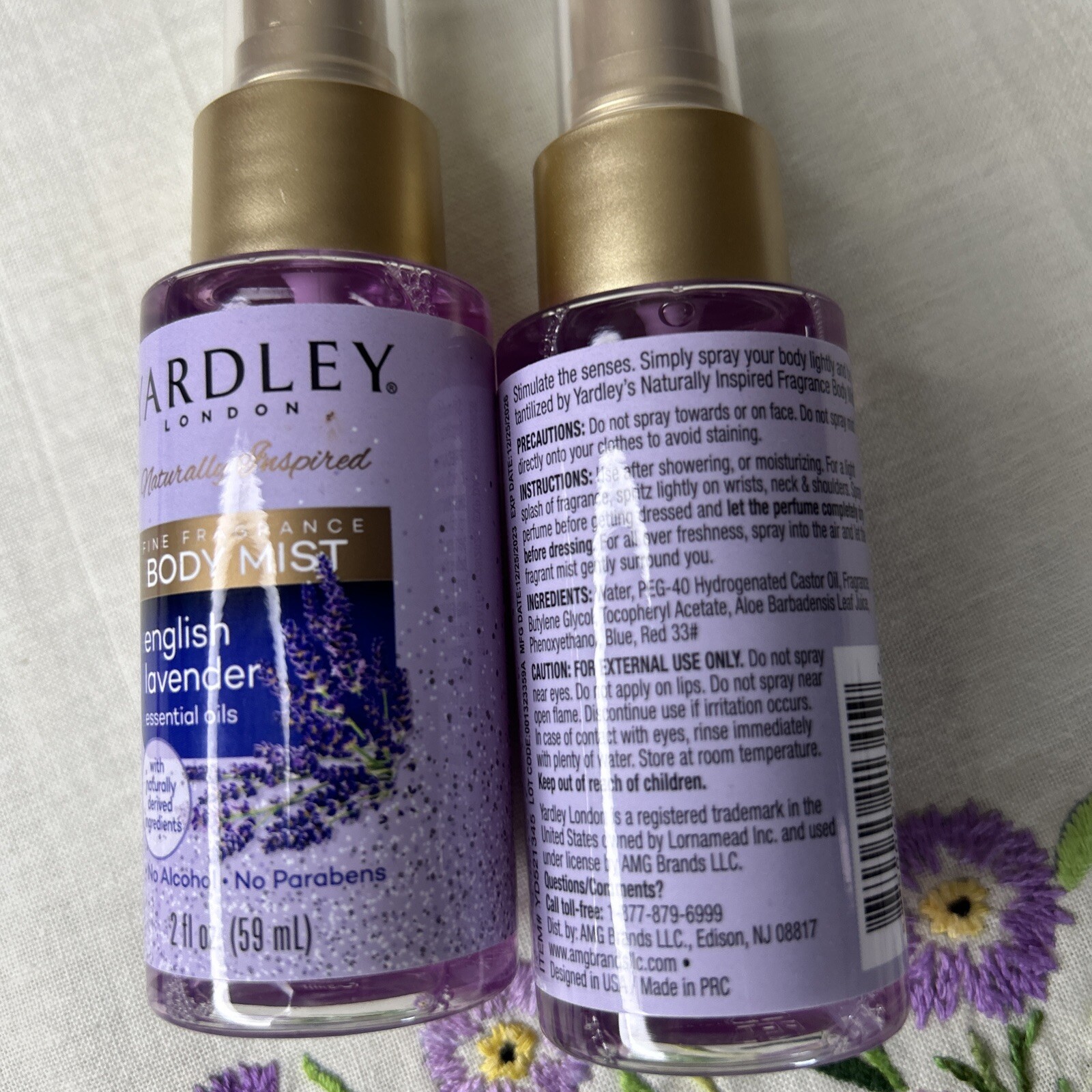 (2) Yardley London Body Mist English Lavender 2 Oz. Each Natural Fragrance - NEW