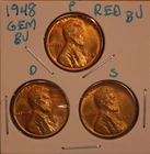 1948 P D S LINCOLN WHEAT CENT PENNY 1C GEM RED BU SET (3 COINS) 48151