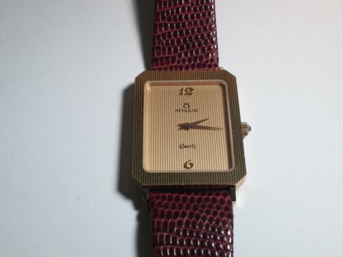 Milus quartz 830.004 yellow/gold watch Lizard Leather 17mm, Swiss Made, engraved - Picture 1 of 8