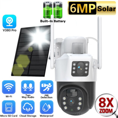 4G Dual Lens HD 1080P WiFi Solar Camera Wired Outdoor CCTV PTZ Home Security Cam