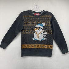 HYBRID YOUTH HOLIDAY SWEATER GRAY SMALL S FLEECE SWEATSHIRT SNOWMAN SKATEBOARD