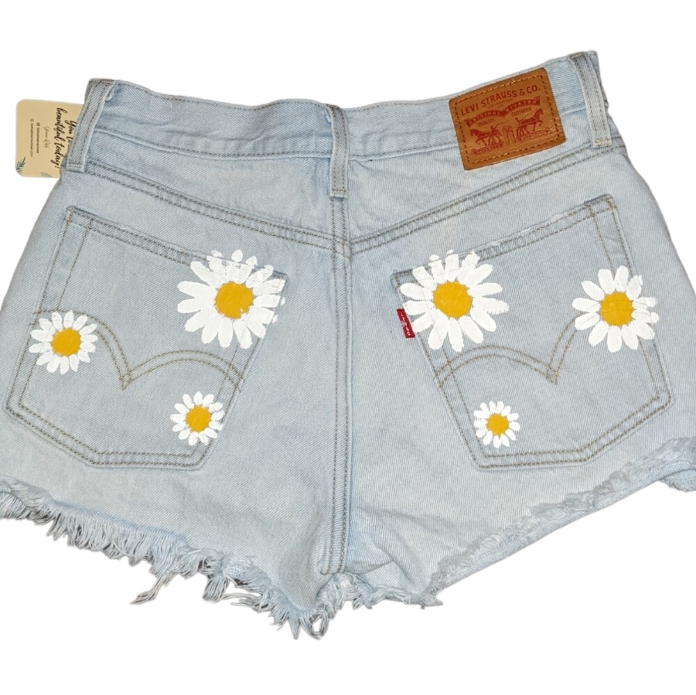 Levi's jean shorts with hand painted sunflowers Gem