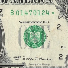 Series 2017 Star Note B New York 3.2M Pack Run $1 of 1 1 Dollar Bill B01470124*