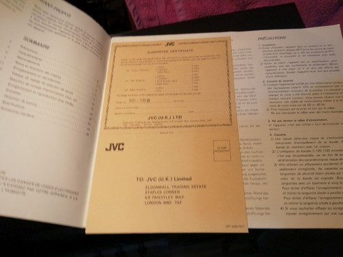 JVC KD-720 stereo cassette deck original owners manual - Picture 3 of 3