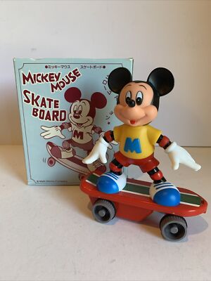 Disney Mickey Mouse Skate Board Wind Up Toy - 1988 Masudaya Japan