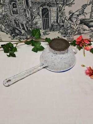 Petite Passoire Ancienne émaillée Avec Manche - Décor Vintage