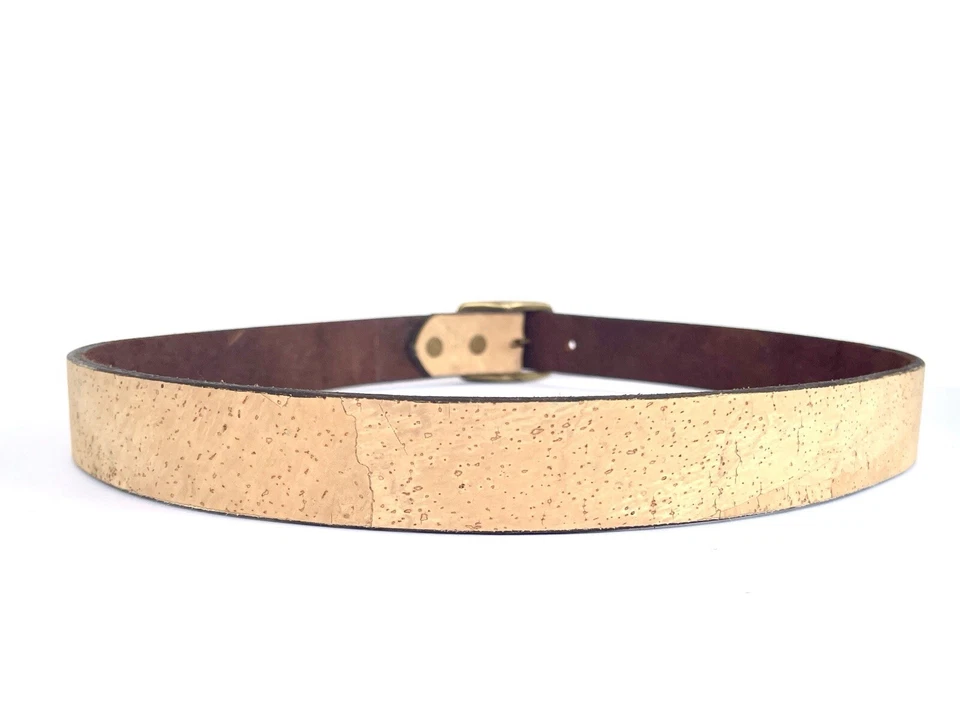Cinturón italiano vintage de corcho y cuero beige crema de Nyovee talla 34 mediano grande Foto 2 de 4