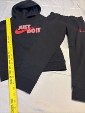 NEW Nike Fleece Hoodie Jogger Pant Set Boys M 6 Black/Red Just do It E-18