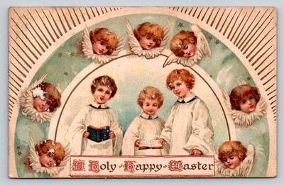 Antique Easter Postcard Choir Boys Cherubs Nister E.P. Dutton Bavaria 1908