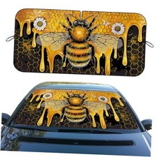 Windshield Sunshade, Playful Bee Pattern, 59L x 31.5W Inch Cute Honey Queen Bee