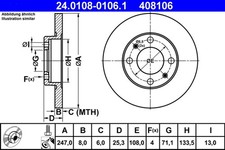 2x Bremsscheibe ATE 24.0108-0106.1 für PEUGEOT 206 306 XSARA ZX SAXO SW CITROËN