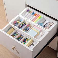 6 Pcs Expandable Drawer Organizer Bins Adjustable Deep Drawer Hanging Organiz...
