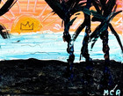 Original Signed Mixed Media Sunrise Graffiti Art Painting 11x14 Basquiat Style — photo 5